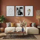 Modern Soyut Çizgiler ve Kuş Siyah Çerçeveli 3lü Ahşap Tablo Seti