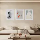 Kırık Figür Kızıl Dal Yolu Beyaz Çerçeveli 3lü Ahşap Tablo Seti