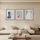 Kırık Figür Kızıl Dal Yolu Siyah Çerçeveli 3lü Ahşap Tablo Seti