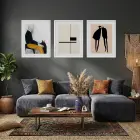 Minimalist Figürler ve Geometrik Uyum Beyaz Çerçeveli 3lü Ahşap Tablo Seti