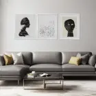 Soyut Silüetler ve Kalabalık Beyaz Çerçeveli 3lü Ahşap Tablo Seti