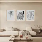 Soyut Monokrom Çizgisel Sanat Doğal Ahşap Çerçeveli 3lü Tablo Seti