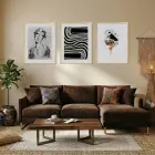 Modern Soyut Sanat Koleksiyonu Doğal Ahşap Çerçeveli 3lü Tablo Seti