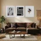 Modern Soyut Sanat Koleksiyonu Beyaz Çerçeveli 3lü Ahşap Tablo Seti
