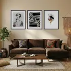 Modern Soyut Sanat Koleksiyonu Siyah Çerçeveli 3lü Ahşap Tablo Seti