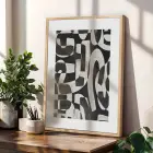 Soyut Monokrom Desenler Figürler Doğal Ahşap Çerçeveli 3lü Tablo Seti