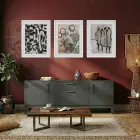 Soyut Monokrom Desenler Figürler Beyaz Çerçeveli 3lü Ahşap Tablo Seti
