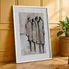 Soyut Monokrom Desenler Figürler Beyaz Çerçeveli 3lü Ahşap Tablo Seti