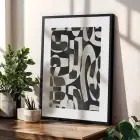 Soyut Monokrom Desenler Figürler Siyah Çerçeveli 3lü Ahşap Tablo Seti