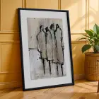 Soyut Monokrom Desenler Figürler Siyah Çerçeveli 3lü Ahşap Tablo Seti