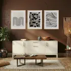 Soyut Nötr Tonlar Sanat Seti Doğal Ahşap Çerçeveli 3lü Tablo Seti