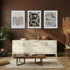 Soyut Nötr Tonlar Sanat Seti Siyah Çerçeveli 3lü Ahşap Tablo Seti