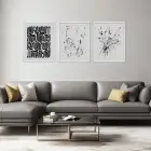 Siyah Beyaz Akışkan Soyut Beyaz Çerçeveli 3lü Ahşap Tablo Seti