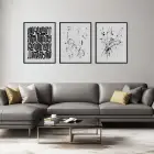 Siyah Beyaz Akışkan Soyut Siyah Çerçeveli 3lü Ahşap Tablo Seti