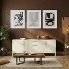 Siyah Beyaz Soyut Yüzler ve Formlar Beyaz Çerçeveli 3lü Ahşap Tablo Seti