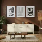 Siyah Beyaz Soyut Yüzler ve Formlar Siyah Çerçeveli 3lü Ahşap Tablo Seti