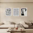 Minimalist Soyut Çizgi Formları Doğal Ahşap Çerçeveli 3lü Tablo Seti