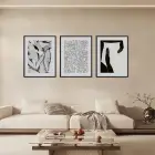 Minimalist Soyut Çizgi Formları Siyah Çerçeveli 3lü Ahşap Tablo Seti
