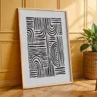 Grafik Soyut Çizgi Sanat Doğal Ahşap Çerçeveli 3lü Tablo Seti