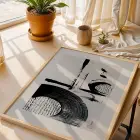 Grafik Soyut Çizgi Sanat Doğal Ahşap Çerçeveli 3lü Tablo Seti