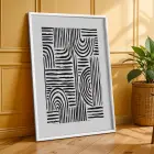 Grafik Soyut Çizgi Sanat Beyaz Çerçeveli 3lü Ahşap Tablo Seti