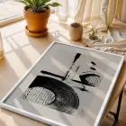 Grafik Soyut Çizgi Sanat Beyaz Çerçeveli 3lü Ahşap Tablo Seti