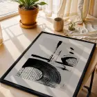Grafik Soyut Çizgi Sanat Siyah Çerçeveli 3lü Ahşap Tablo Seti