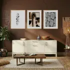 Ay, Soyut ve Etnik Spiral Set Doğal Ahşap Çerçeveli 3lü Tablo Seti