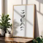 Ay, Soyut ve Etnik Spiral Set Doğal Ahşap Çerçeveli 3lü Tablo Seti
