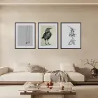 Gri Tonlarda Kuş ve Salıncak Siyah Çerçeveli 3lü Ahşap Tablo Seti