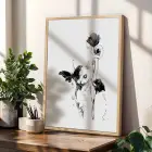 Kedi Portreli Soyut Uyum Doğal Ahşap Çerçeveli 3lü Tablo Seti
