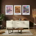 Üç Şehir Seyahat Seti Beyaz Çerçeveli 3lü Ahşap Tablo Seti