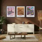 Üç Şehir Seyahat Seti Siyah Çerçeveli 3lü Ahşap Tablo Seti
