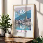 Retro Şehir Manzaraları Üçlüsü Doğal Ahşap Çerçeveli 3lü Tablo Seti