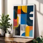 Renkli Geometrik Soyut Portre Beyaz Çerçeveli 3lü Ahşap Tablo Seti