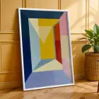 Renkli Geometrik Soyut Portre Beyaz Çerçeveli 3lü Ahşap Tablo Seti