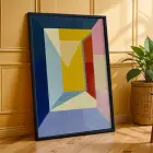 Renkli Geometrik Soyut Portre Siyah Çerçeveli 3lü Ahşap Tablo Seti