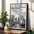 Siyah Beyaz Yaz Gazeteleri Siyah Çerçeveli 3lü Ahşap Tablo Seti