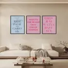 Yaz Rüyası Pembe Mavi Tablo Siyah Çerçeveli 3lü Ahşap Tablo Seti