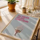 Plaj Esintili Pastel Sözler Doğal Ahşap Çerçeveli 3lü Tablo Seti