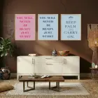 Motivasyonel Sözler Pembe Mavi Doğal Ahşap Çerçeveli 3lü Tablo Seti