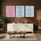 Motivasyonel Sözler Pembe Mavi Beyaz Çerçeveli 3lü Ahşap Tablo Seti