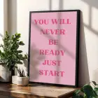 Motivasyonel Sözler Pembe Mavi Siyah Çerçeveli 3lü Ahşap Tablo Seti