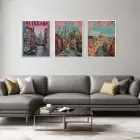 Pop Art Dünya Şehirleri Seti Beyaz Çerçeveli 3lü Ahşap Tablo Seti