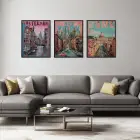 Pop Art Dünya Şehirleri Seti Siyah Çerçeveli 3lü Ahşap Tablo Seti