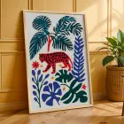 Canlı Boho Dalgalar Leopar Doğal Ahşap Çerçeveli 3lü Tablo Seti