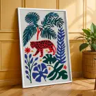 Canlı Boho Dalgalar Leopar Beyaz Çerçeveli 3lü Ahşap Tablo Seti