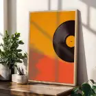 Retro Ritimler ve Soyut Gün Batımı Doğal Ahşap Çerçeveli 3lü Tablo Seti