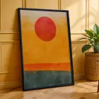 Retro Ritimler ve Soyut Gün Batımı Siyah Çerçeveli 3lü Ahşap Tablo Seti