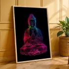 Neon Işıltılı Ruhsal Üçlü Doğal Ahşap Çerçeveli 3lü Tablo Seti